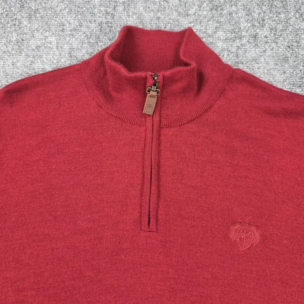 Paul Costelloe Living Sweater Mens Large Red Merino Wool 1/4 Zip Mock Neck